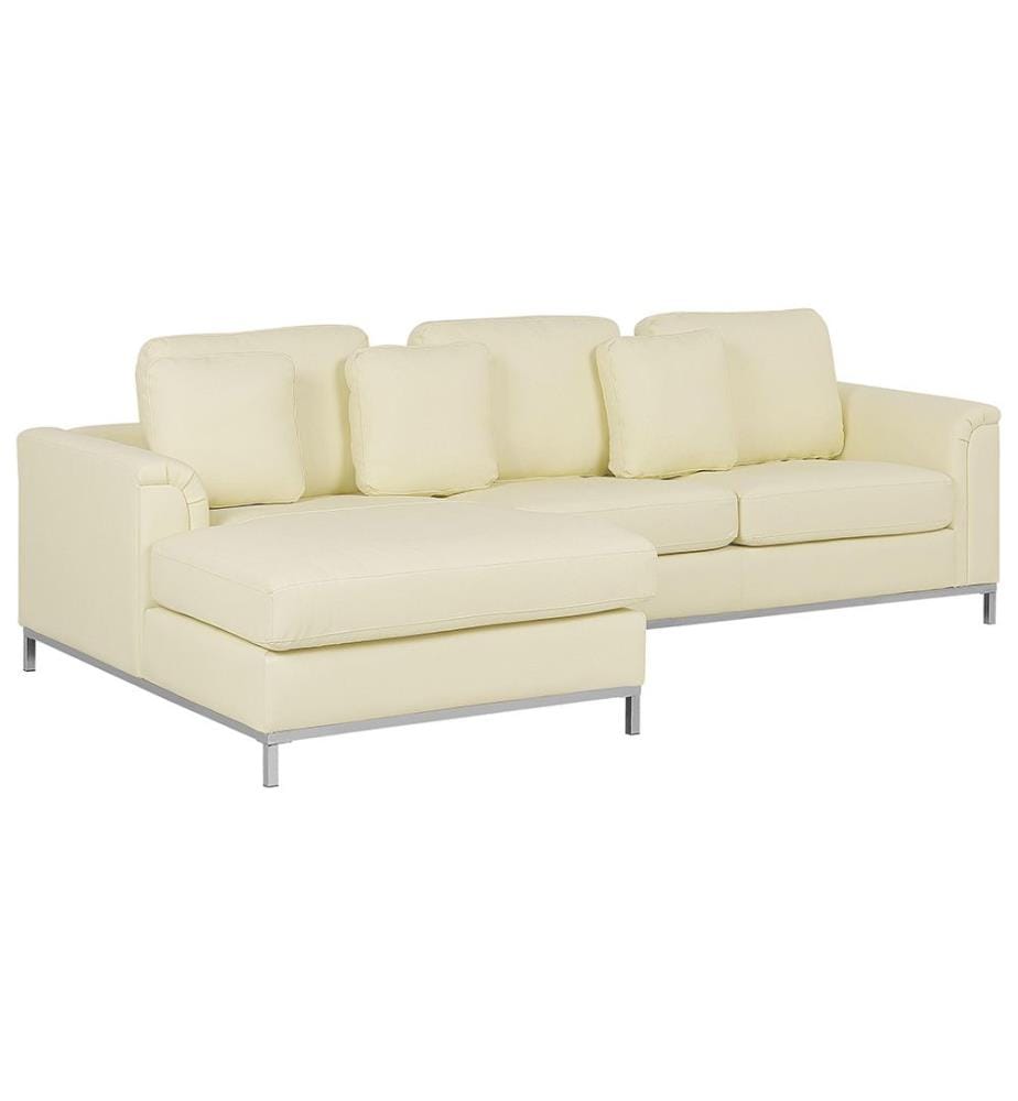 Canapé d'angle 5 places OSLO Cuir Beige clair avec ottoman Côté droit