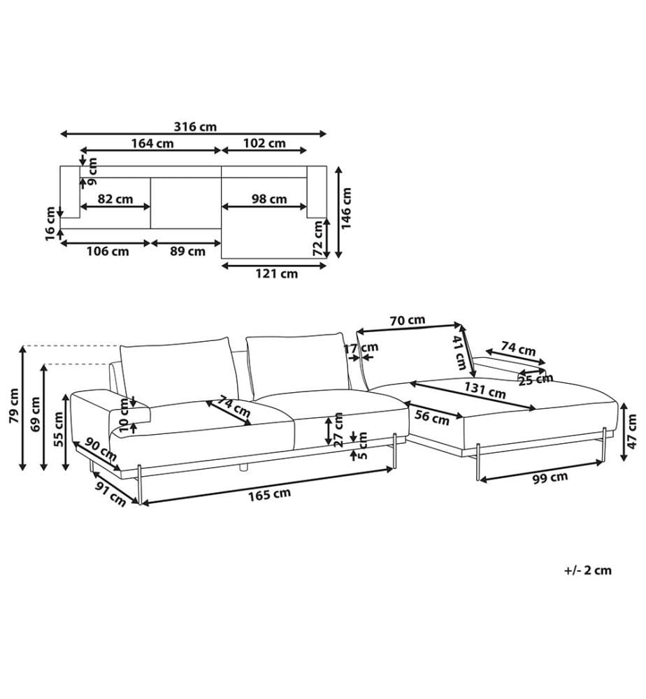 Ecksofa 4-Sitzer MARIFERD Stoff Braun linksseitig