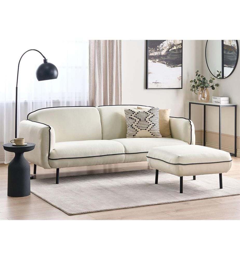 Sofa 3-Sitzer TONSBERG Stoff Hellbeige mit Ottomane