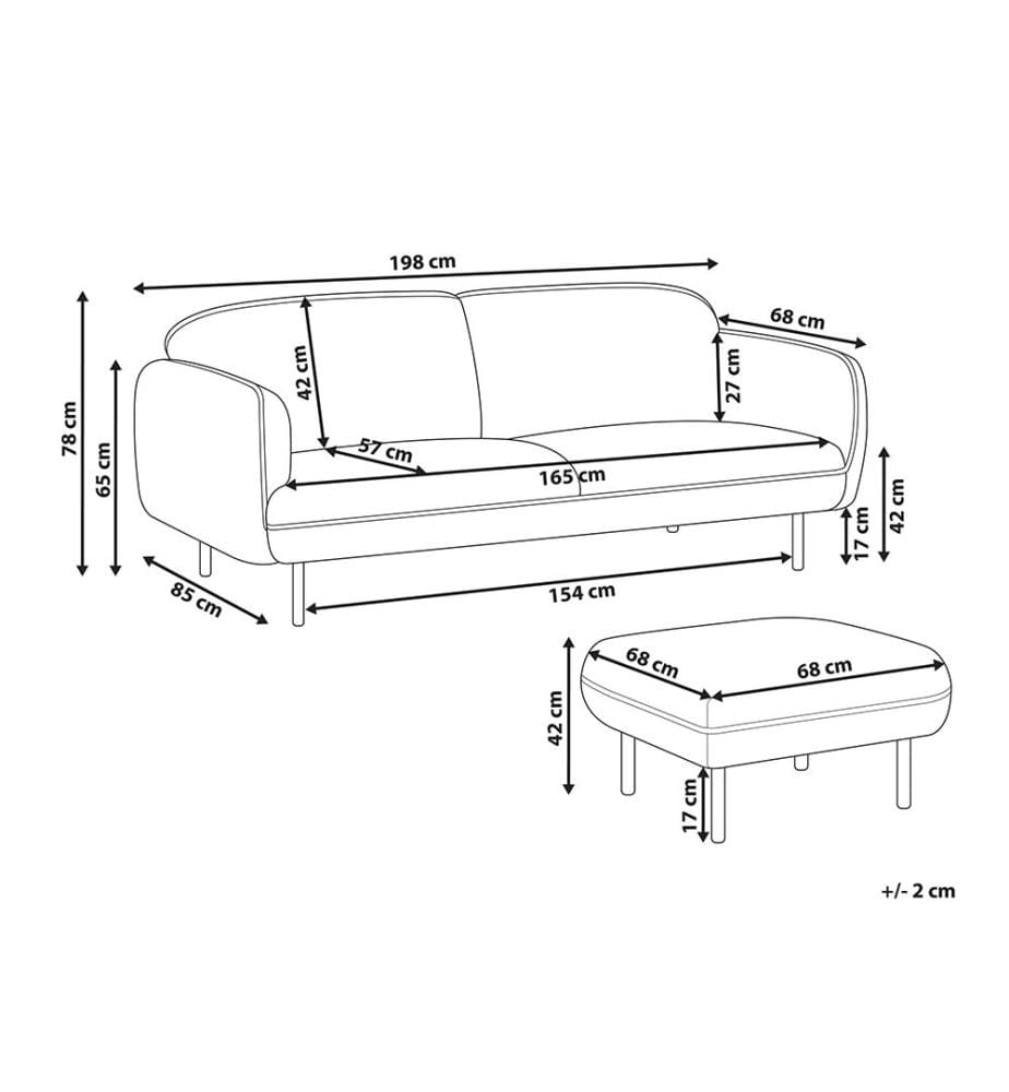 Sofa 3-Sitzer TONSBERG Stoff Hellbeige mit Ottomane