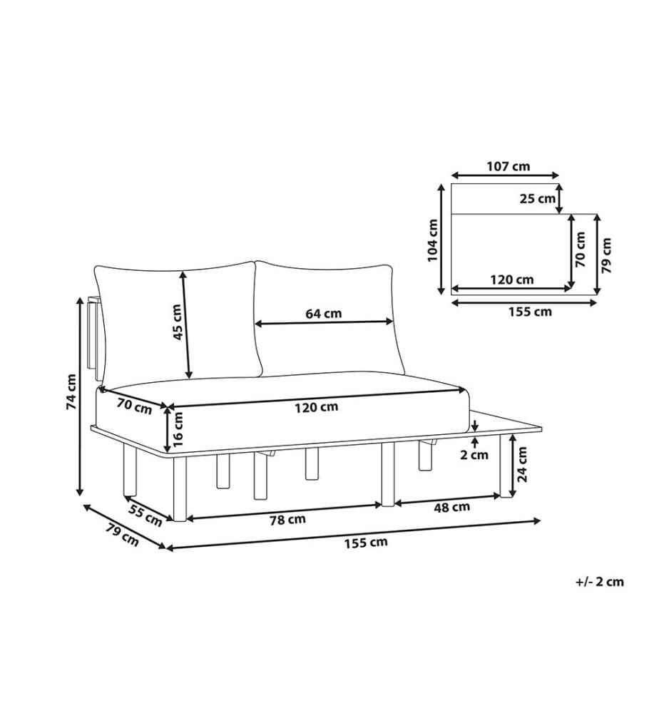 Sofa 2-Sitzer SALO Stoff Sandbeige mit Tischen