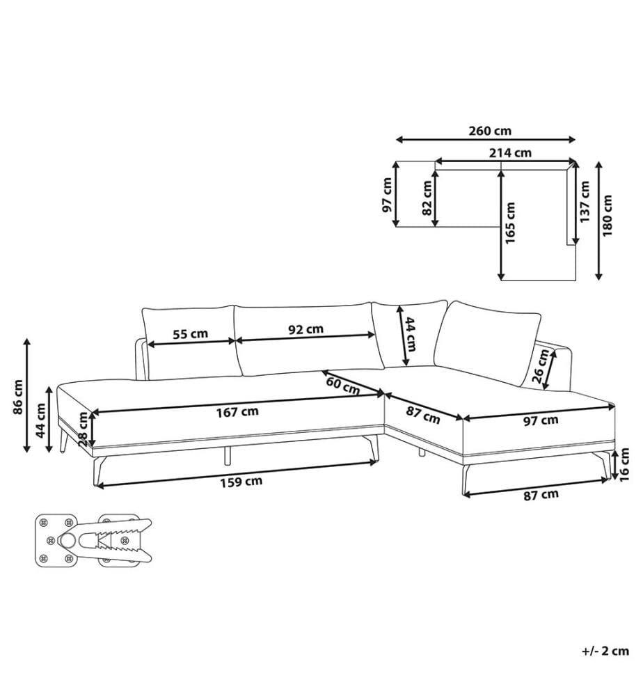 Ecksofa 3-Sitzer MYKEN Stoff Cremeweiss linksseitig