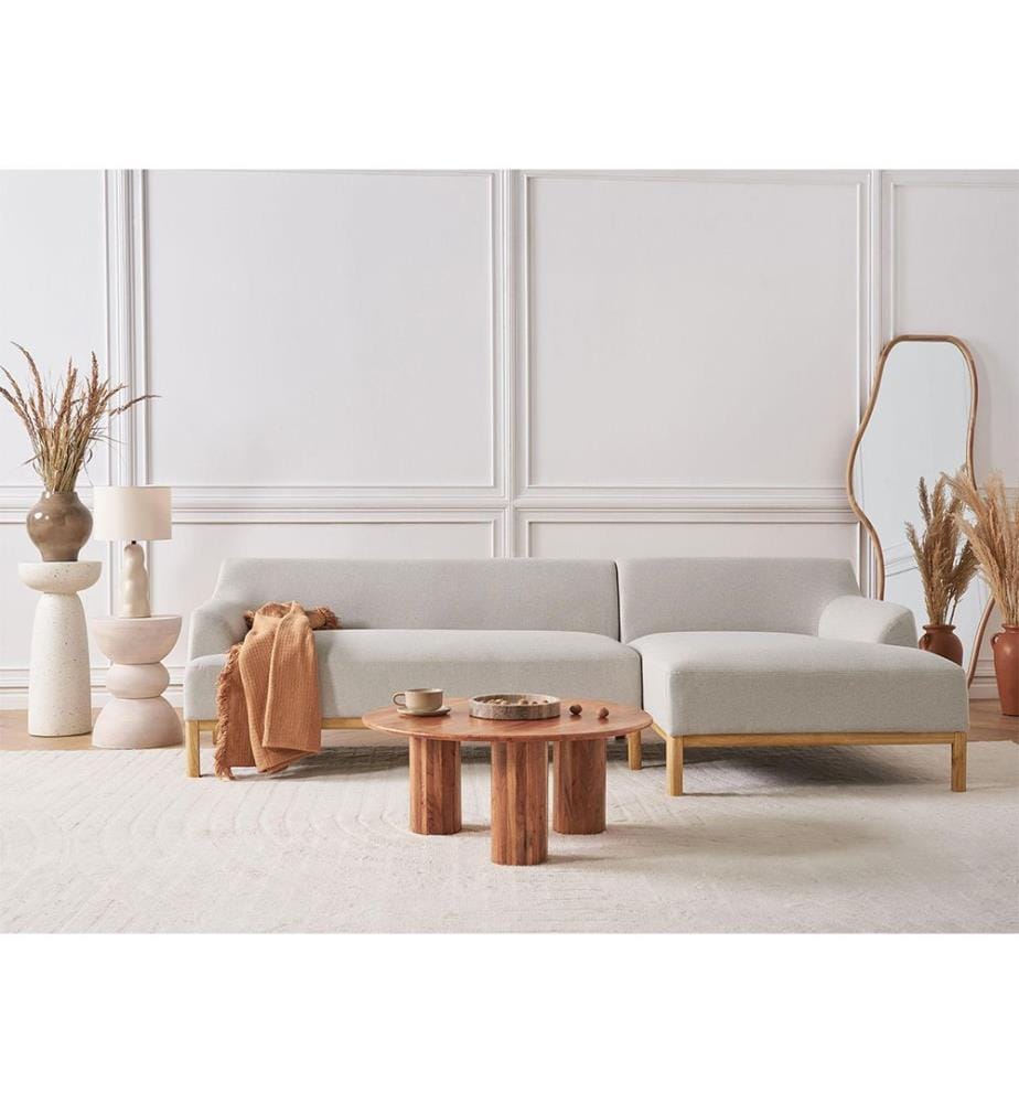 Ecksofa 3-Sitzer SOSJO Stoff Hellbeige linksseitig