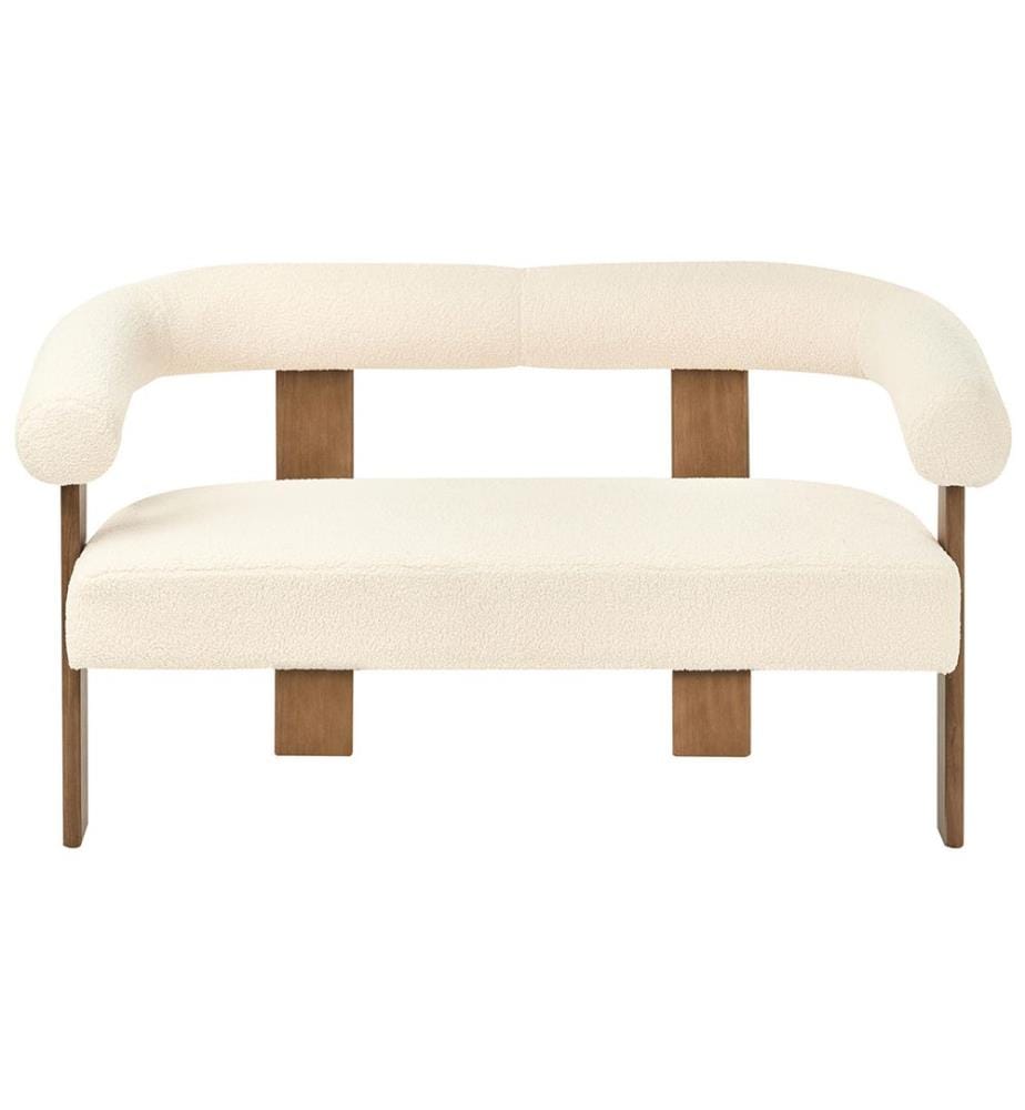 Sofa 2-Sitzer ILBRO Bouclé Cremeweiss / Dunkelbraun