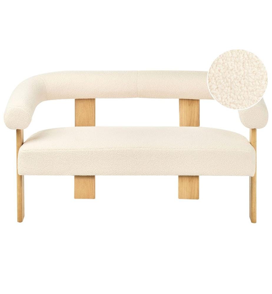 Sofa 2-Sitzer ILBRO Bouclé Cremeweiss / Hellbraun