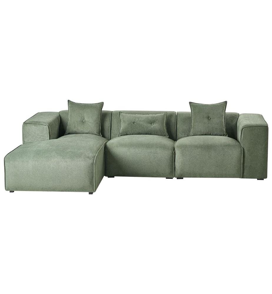 Canapé d'angle 3 places DOLVA Tissu chenille Vert foncé Côté droit
