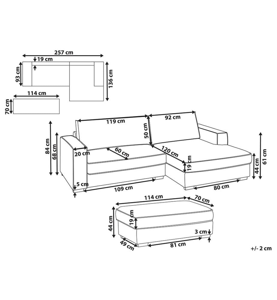 Ecksofa RENDERS Bouclé Cremeweiss mit Ottomane linksseitig