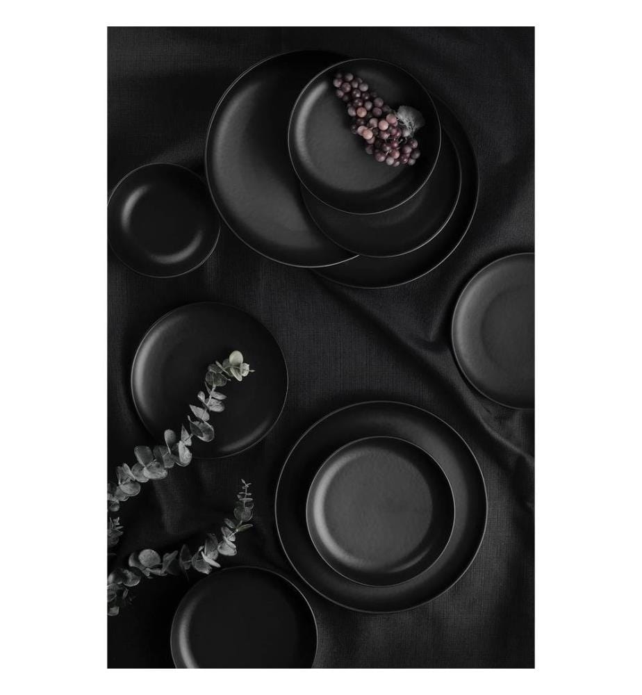 Dinner Set, 18 Pieces, Matte Black, 100% Porcelain