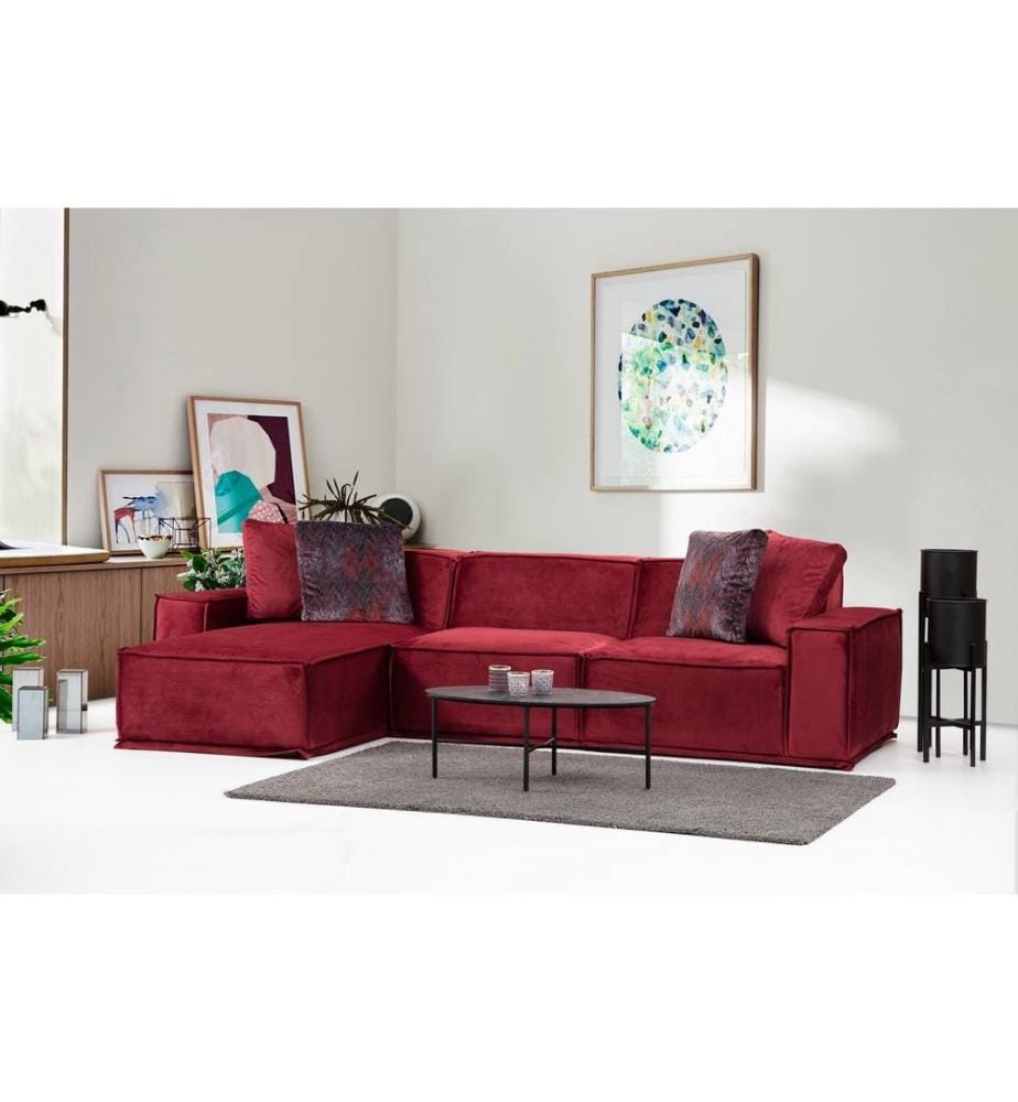 Corner sofa, Burgundy, beechwood - chipboard frame, polyester fabric