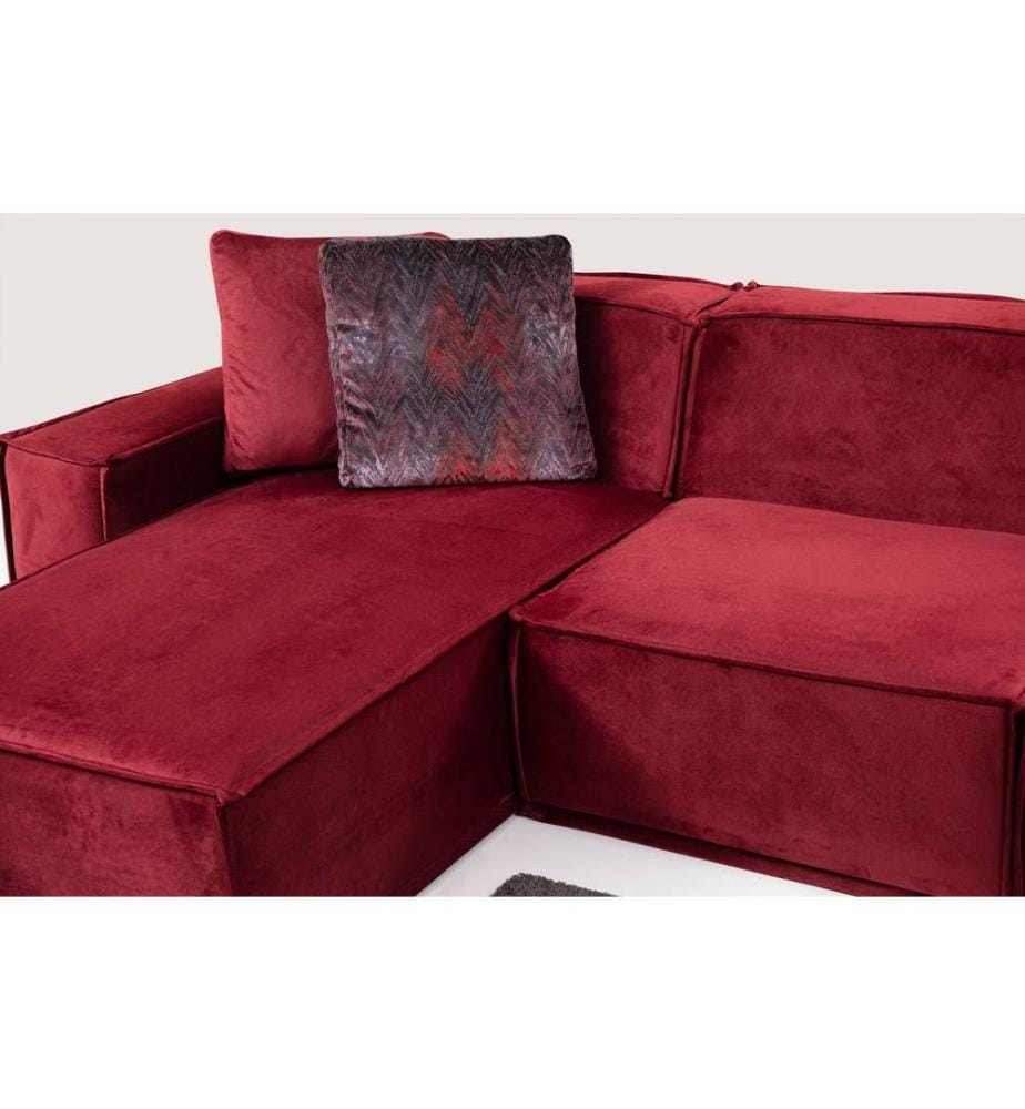 Corner sofa, Burgundy, beechwood - chipboard frame, polyester fabric