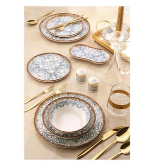 Dinner Set, 27 Pieces, Blue, Brown, White, 100% Porcelain