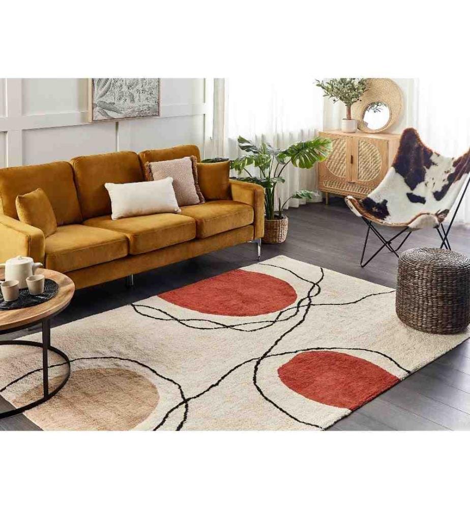 Tapis Vert en Coton 140 x 200 cm à Motif Texturé Touffeté à la Main Tissu Doux de Haute Qualité Design Moderne
