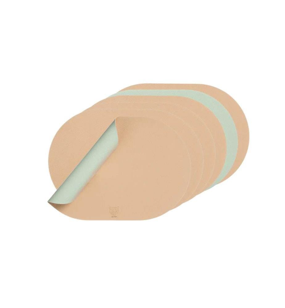 Lot de 6 Sets de table réversibles ovales - rose et vert