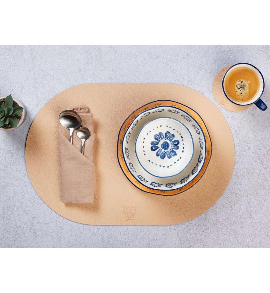 Lot de 6 Sets de table réversibles ovales - rose et vert