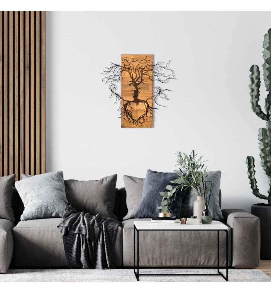 Accessoire mural décoratif en bois, noir, noyer, métal, cadre en bois