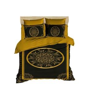 King Quilt Cover Set, Black Gold, Polyester Microsatin Upper Side Of Duvet Cover & Pillowcase, Cotton Underside Of Duvet Cover & Pillowcase