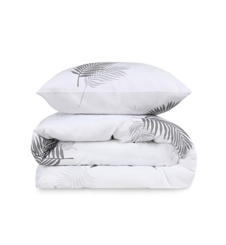 Ensemble de housses de couette King, gris, blanc, 65% coton - 35% polyester