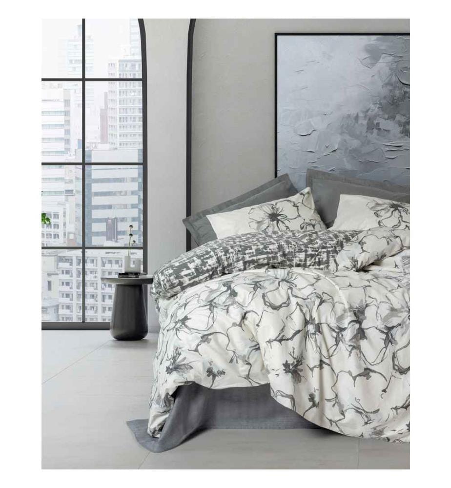 Ranforce King Steppdeckenbezug Set Hilaris 240 x 220 cm + 2x 60 x 60 cm - Anthrazit