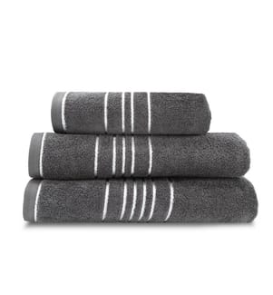 Set of 3 bath towels with piping - Anthracite & Silver