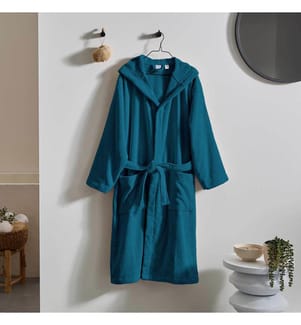 Hooded Bathrobe 100% cotton & velour 430g/m2 - Petrole