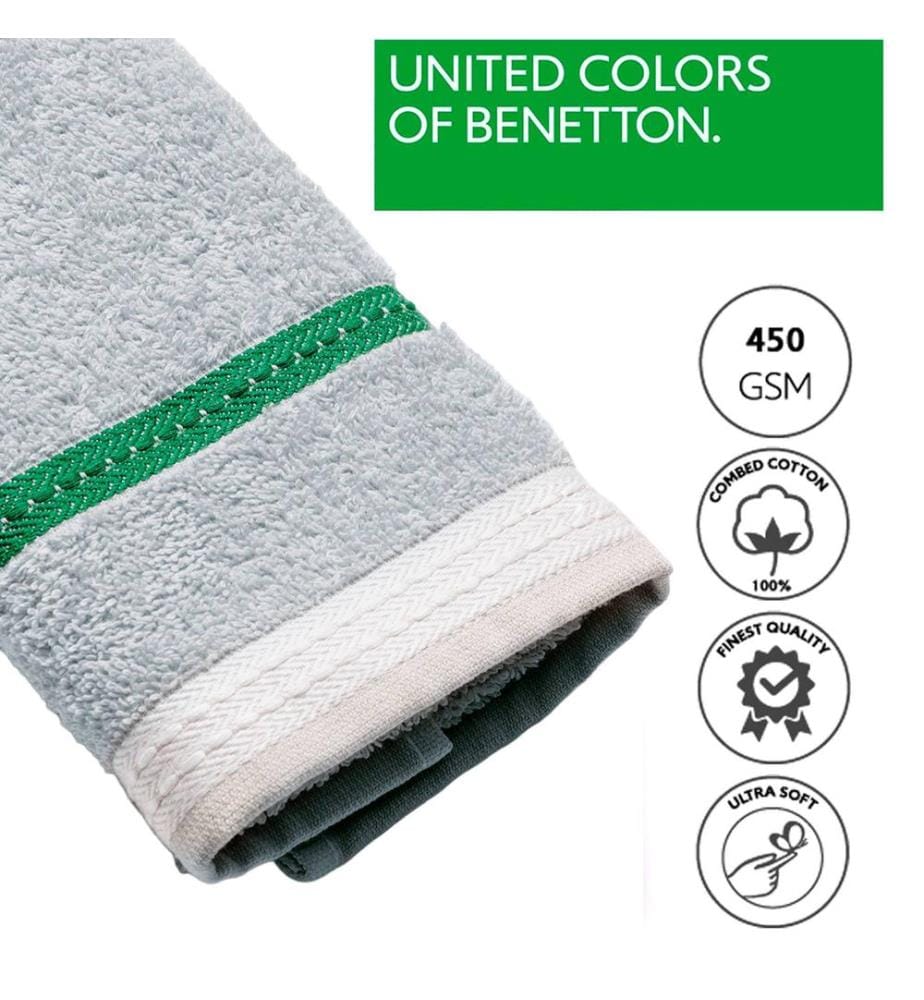 Serviette 50x90cm 450Gms 100% coton Gris avec rayures neutres Benetton