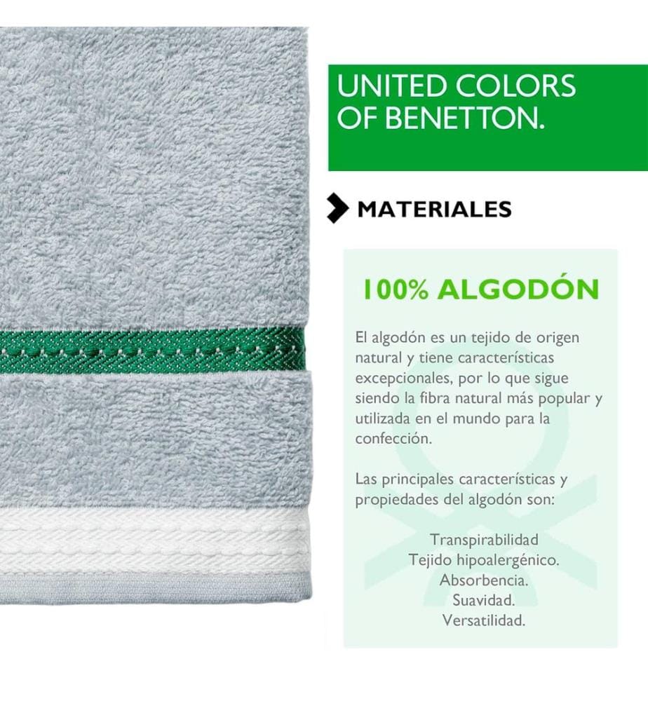 Serviette 50x90cm 450Gms 100% coton Gris avec rayures neutres Benetton