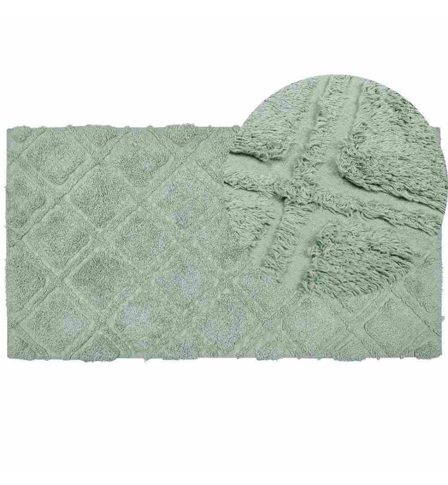 Tapis Vert en Coton 80 x 150 cm à Motif Texturé Touffeté à la Main Convient au Chauffage par le Sol Tissu Doux