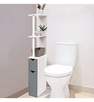 Meuble WC avec Étagères - Blanc + 2 Portes 118cm - Gris