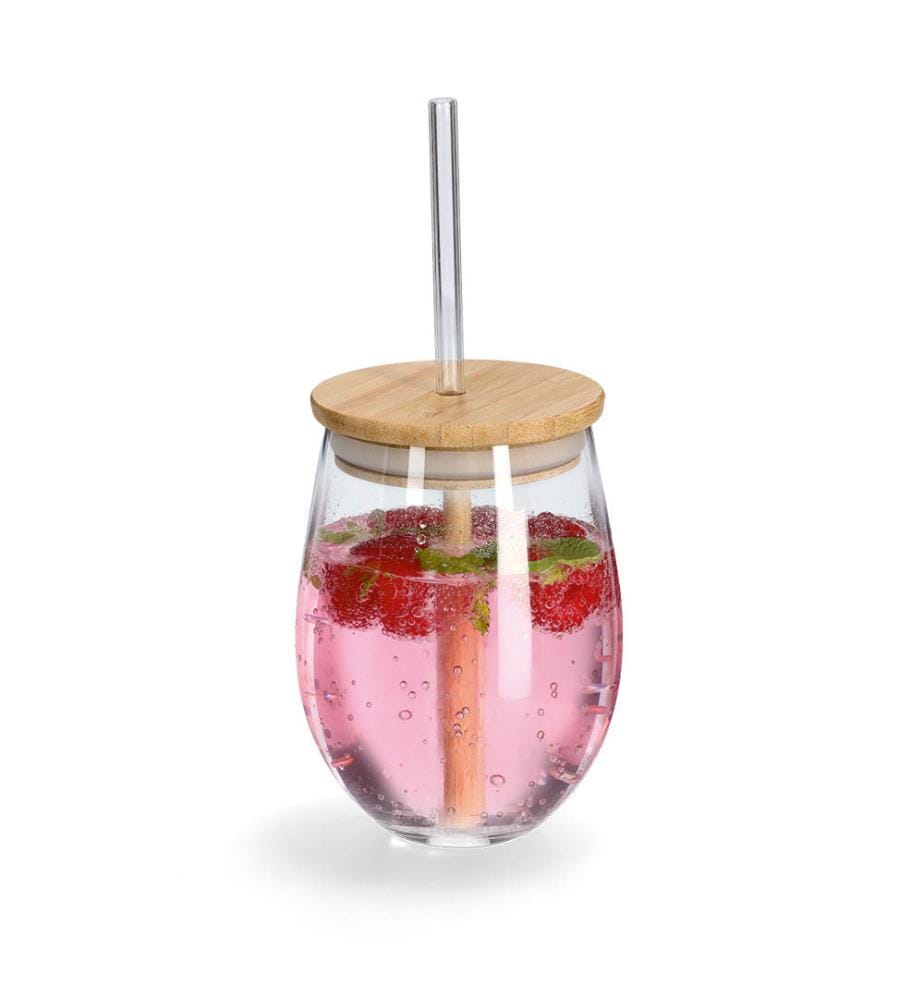 Trinkglas M. Bambusdeckel Und Glasstroh - Transparent