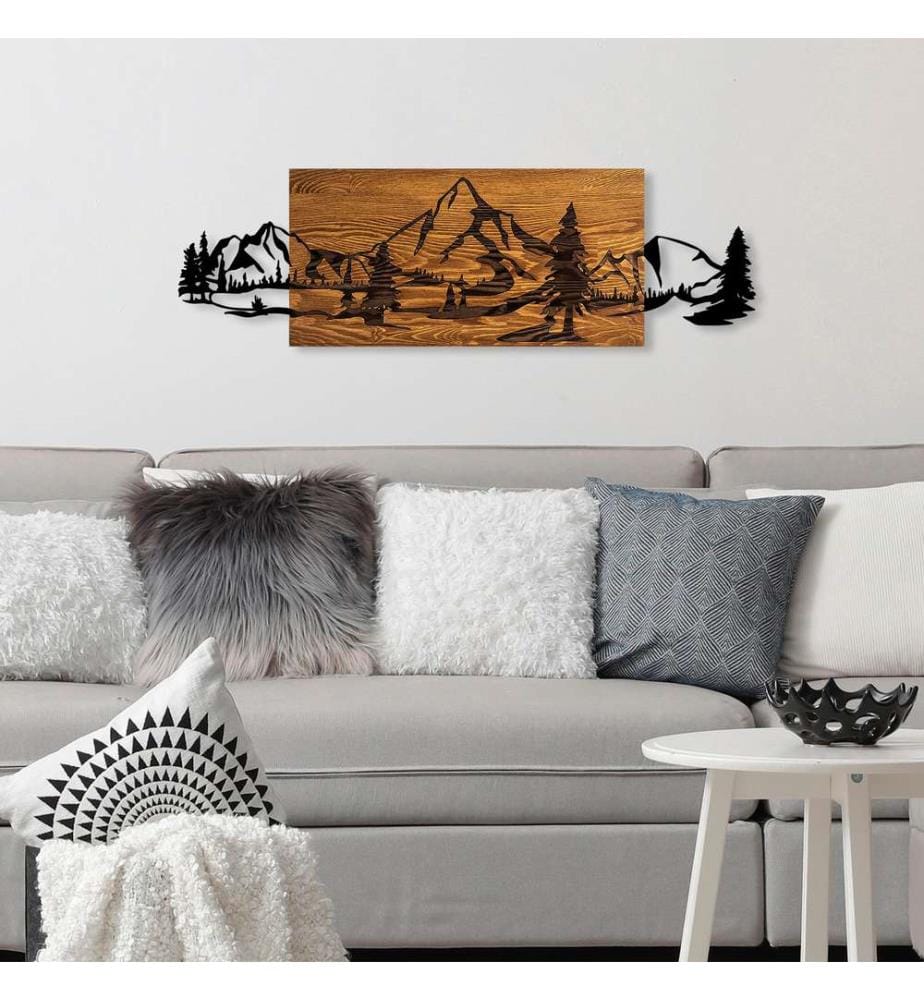 Dekoratives Wandaccessoire aus Holz, Walnuss - Schwarz