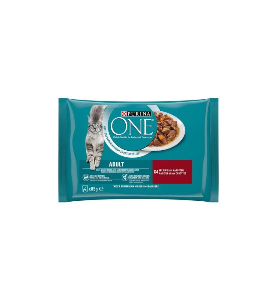 PURINA ONE - Nassfutter ADULT in Sauce Rind/Karotten, 4 x 85g