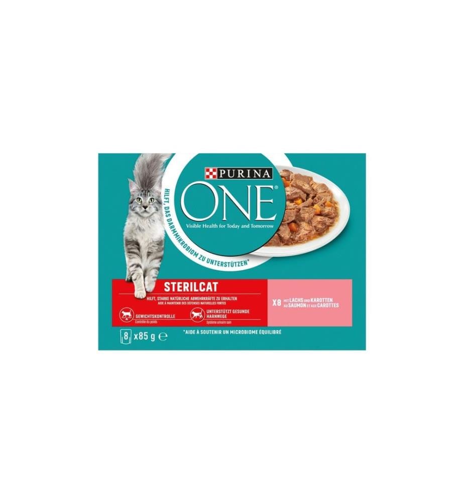 PURINA ONE - Nassfutter STERILCAT in Sauce Lachs/Karotten, 8 x 85g
