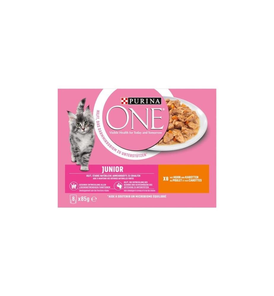 PURINA ONE - Nassfutter JUNIOR in Sauce Huhn/Karotten, 8 x 85g
