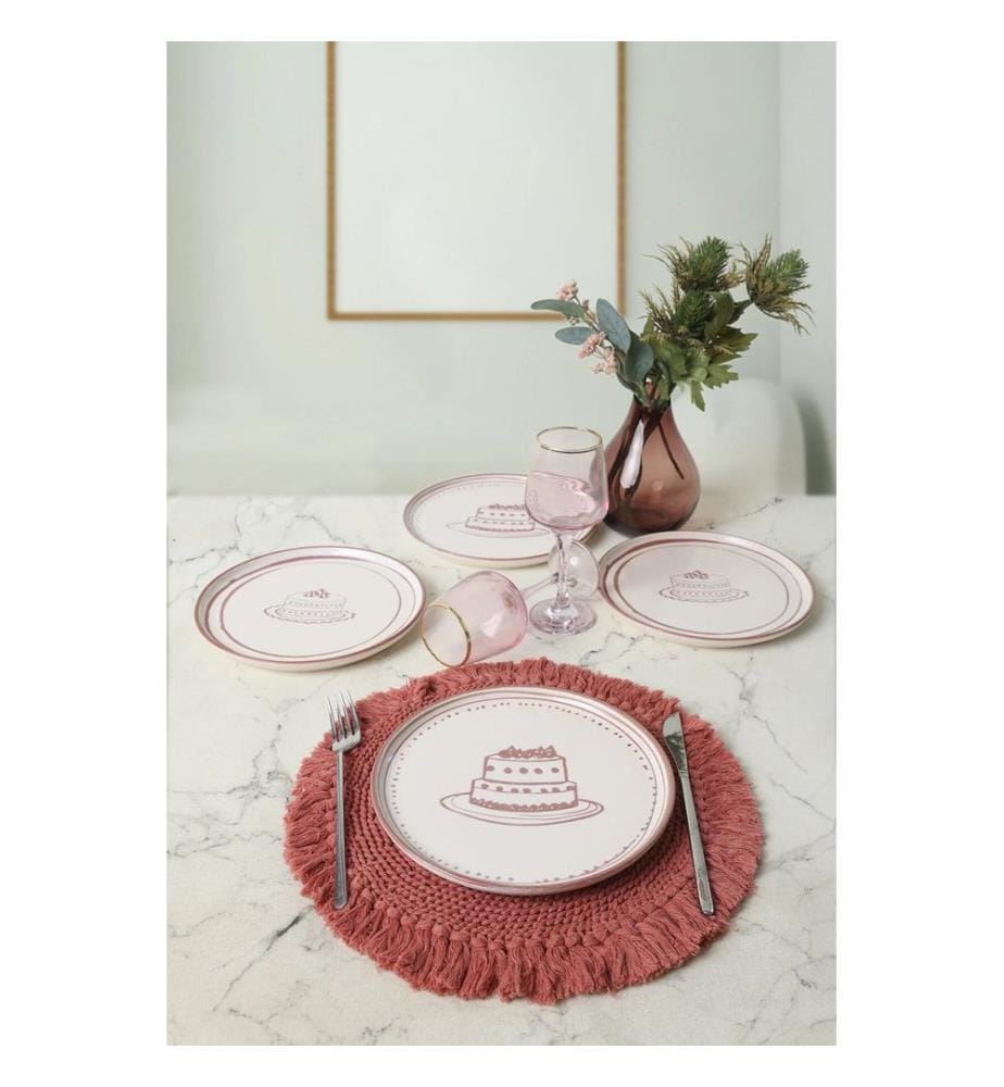 Dessert Plate Set 4 Pieces - White and Brown