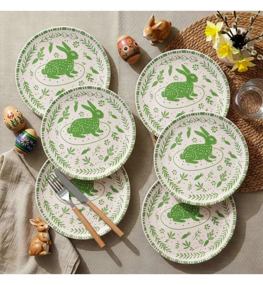 Set d'assiettes de service 6 pièces - Vert et blanc