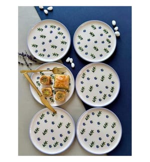 Set d'assiettes à dessert 6 pièces - Bleu, blanc et vert