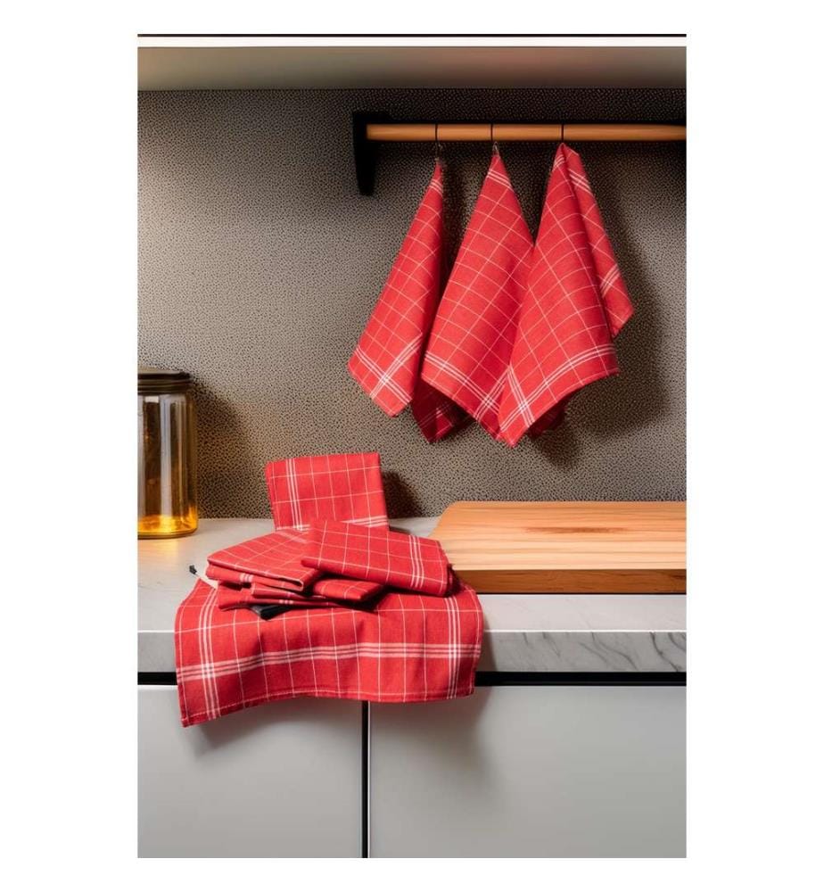 Kitchen Towel Set 10 Pieces - Red and White