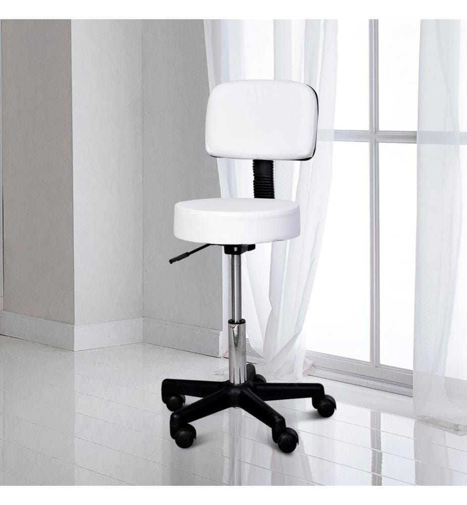 Rollhocker mit Lehne Arbeitshocker Kosmetikhocker weiss