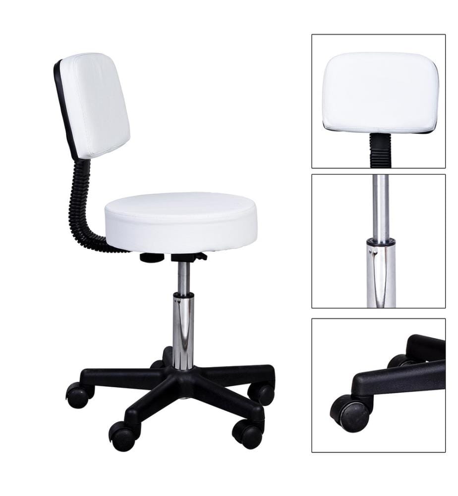 Rollhocker mit Lehne Arbeitshocker Kosmetikhocker weiss