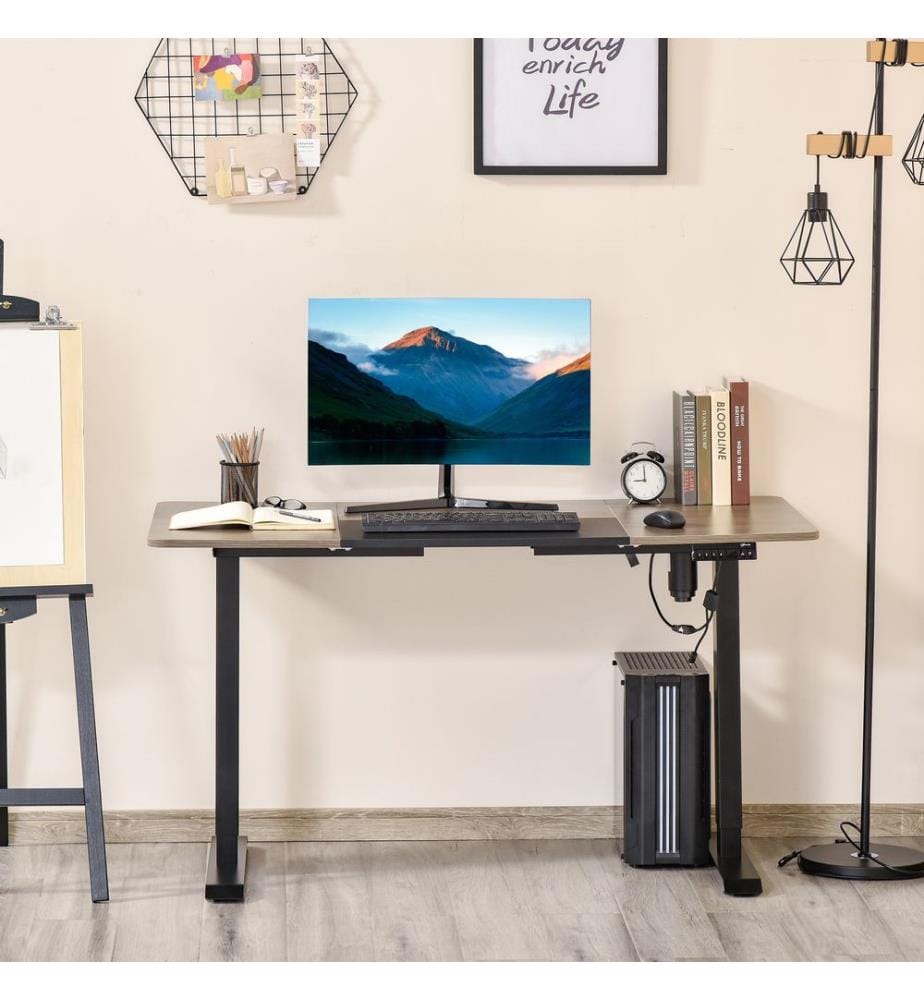 Bureau debout Bureau électrique naturel noir 140x70x72-116 cm