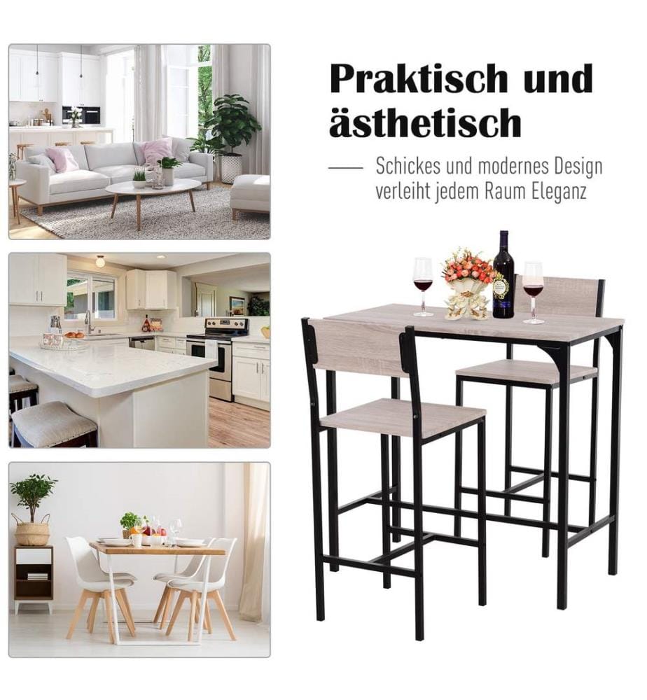 Bistrotisch Set Stehtisch Küchentisch mit 2 Barhocker