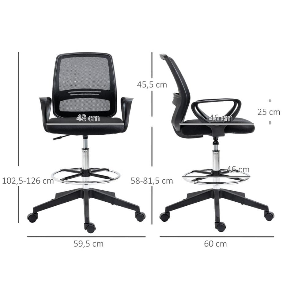 Siège de bureau pour pupitre avec repose-pieds Hauteur d'assise jusqu'à 81 cm
