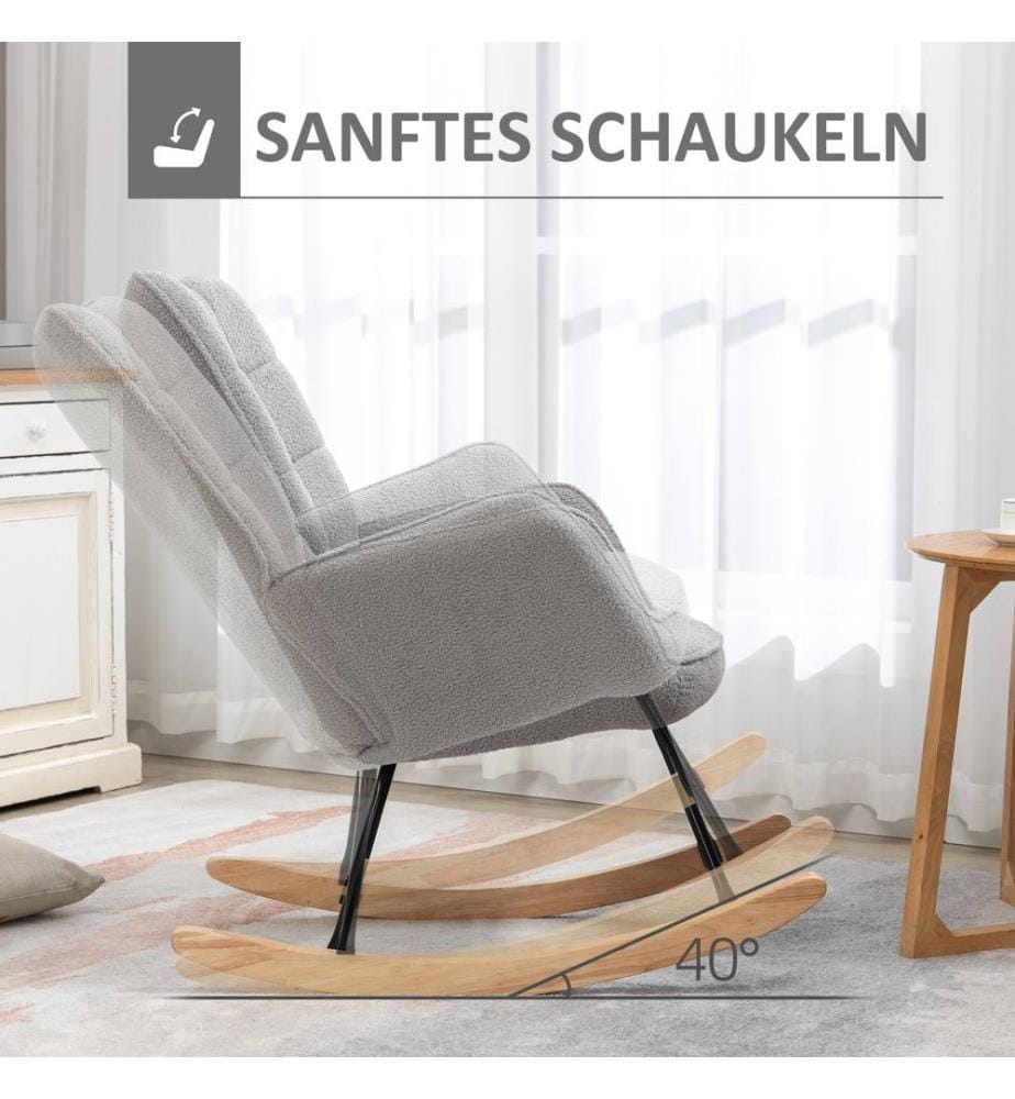 Schaukelstuhl Relaxsessel Berbervlies Hellgrau 71x92x101 cm