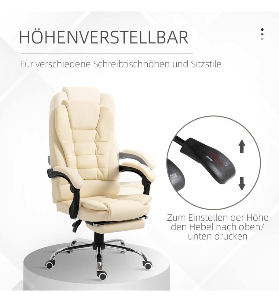 Chefsessel Bürostuhl mit Fussstütze Creme