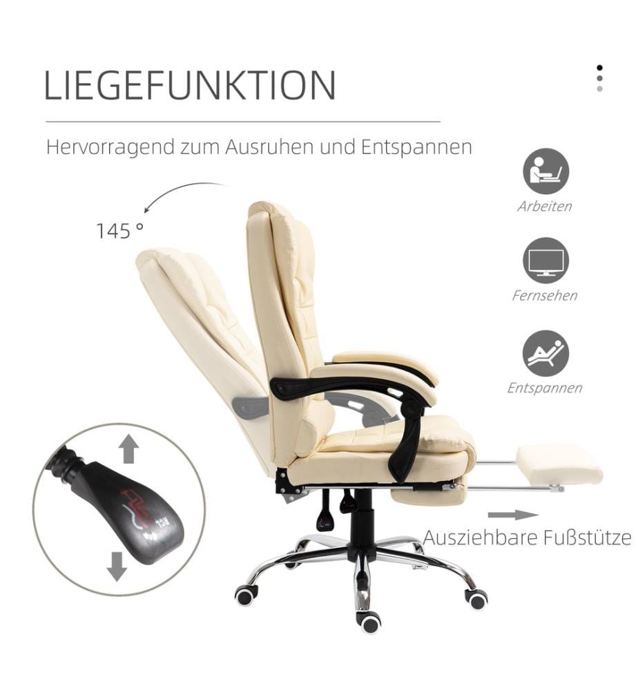 Chefsessel Bürostuhl mit Fussstütze Creme
