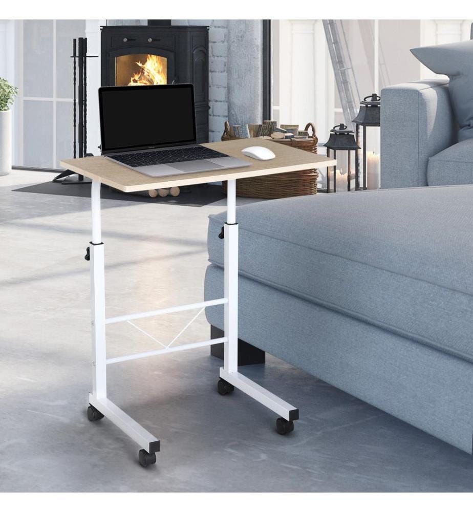 Height-adjustable side table C-table mobile white-natural