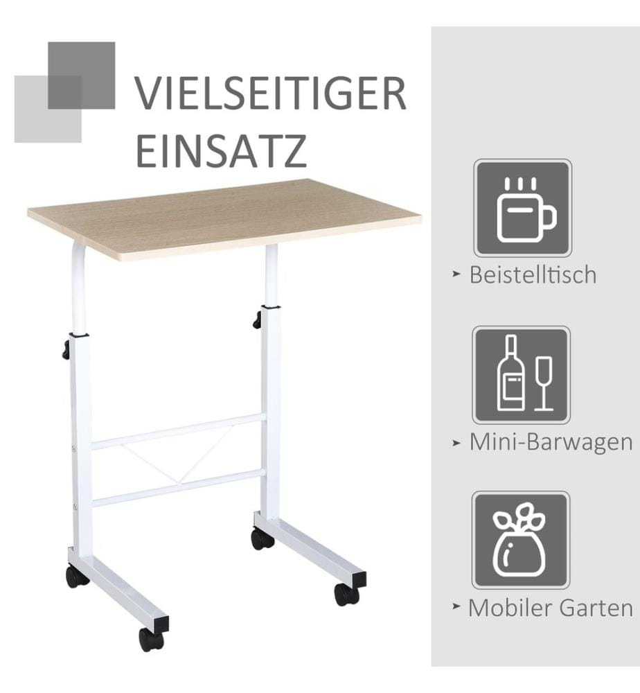 Height-adjustable side table C-table mobile white-natural
