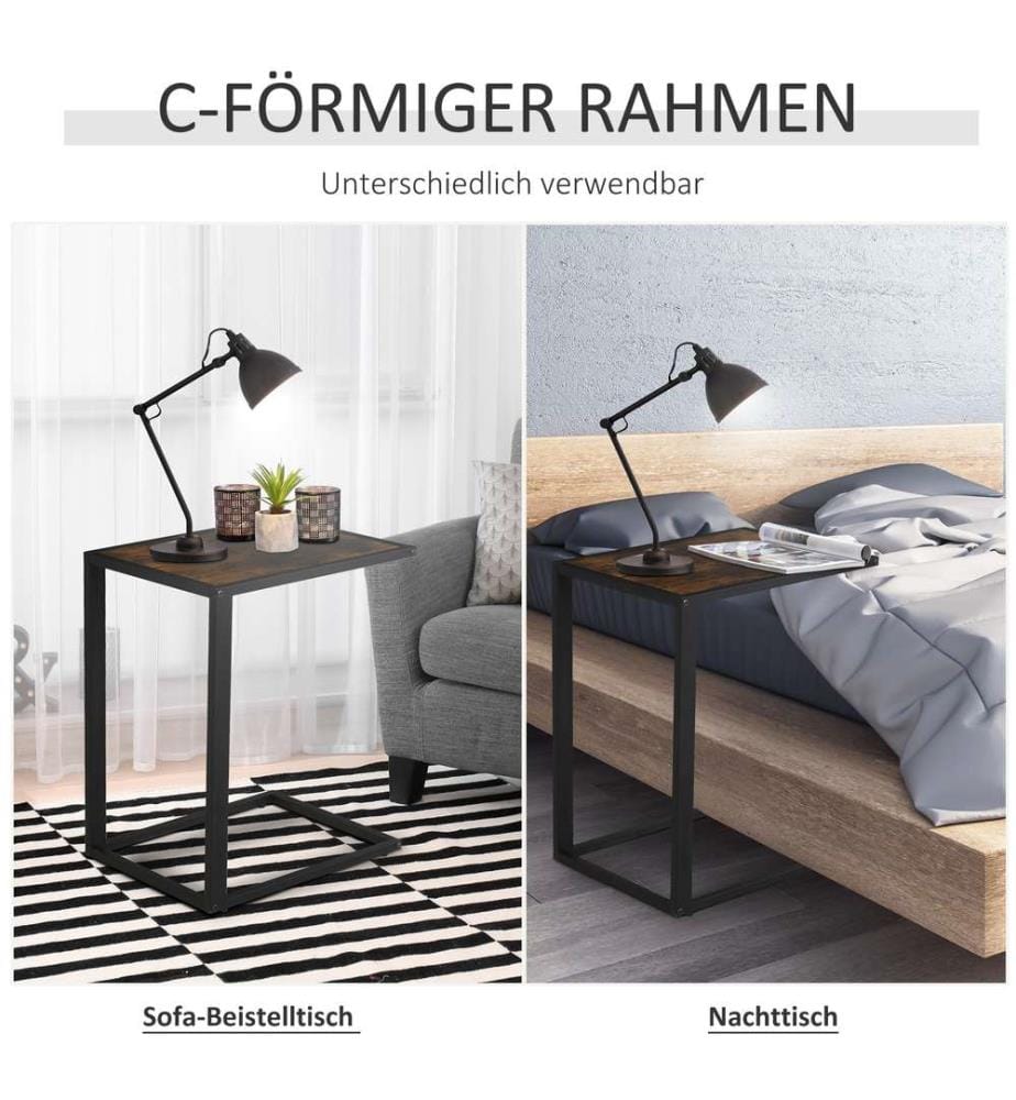 Table d'appoint Table basse en forme de C Rustique brun-noir