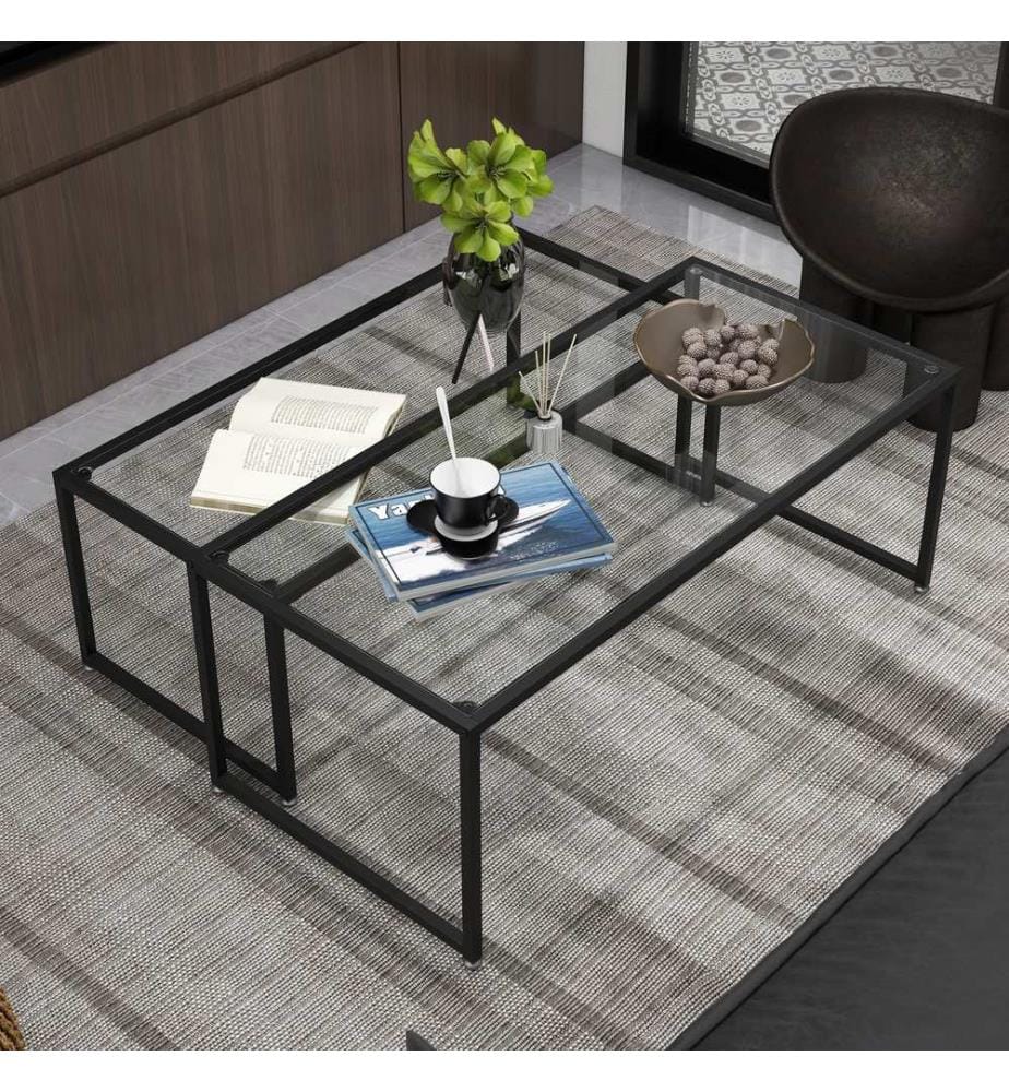 Table basse (lot de 2) Table basse en verre Noir