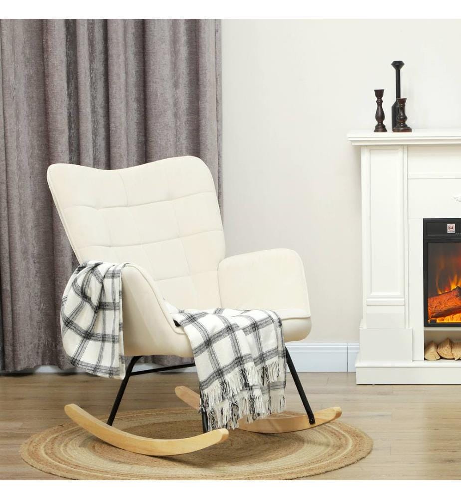 Fauteuil à bascule Fauteuil à bascule en velours avec accoudoirs pour salon et chambre à coucher beige